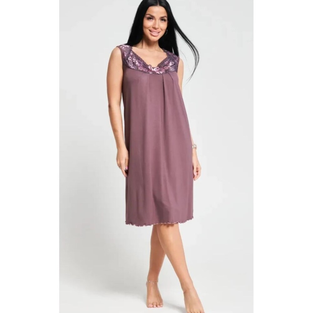 Womens 2XL Purple Viscose Knit Midi Nightgown Sleeveless Lace Trim Sleep Dress